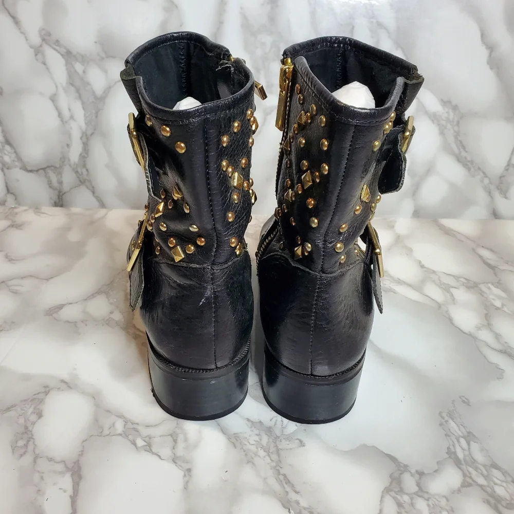 I.N.C Golf Studded Black Leather Ankle Boots 7.5